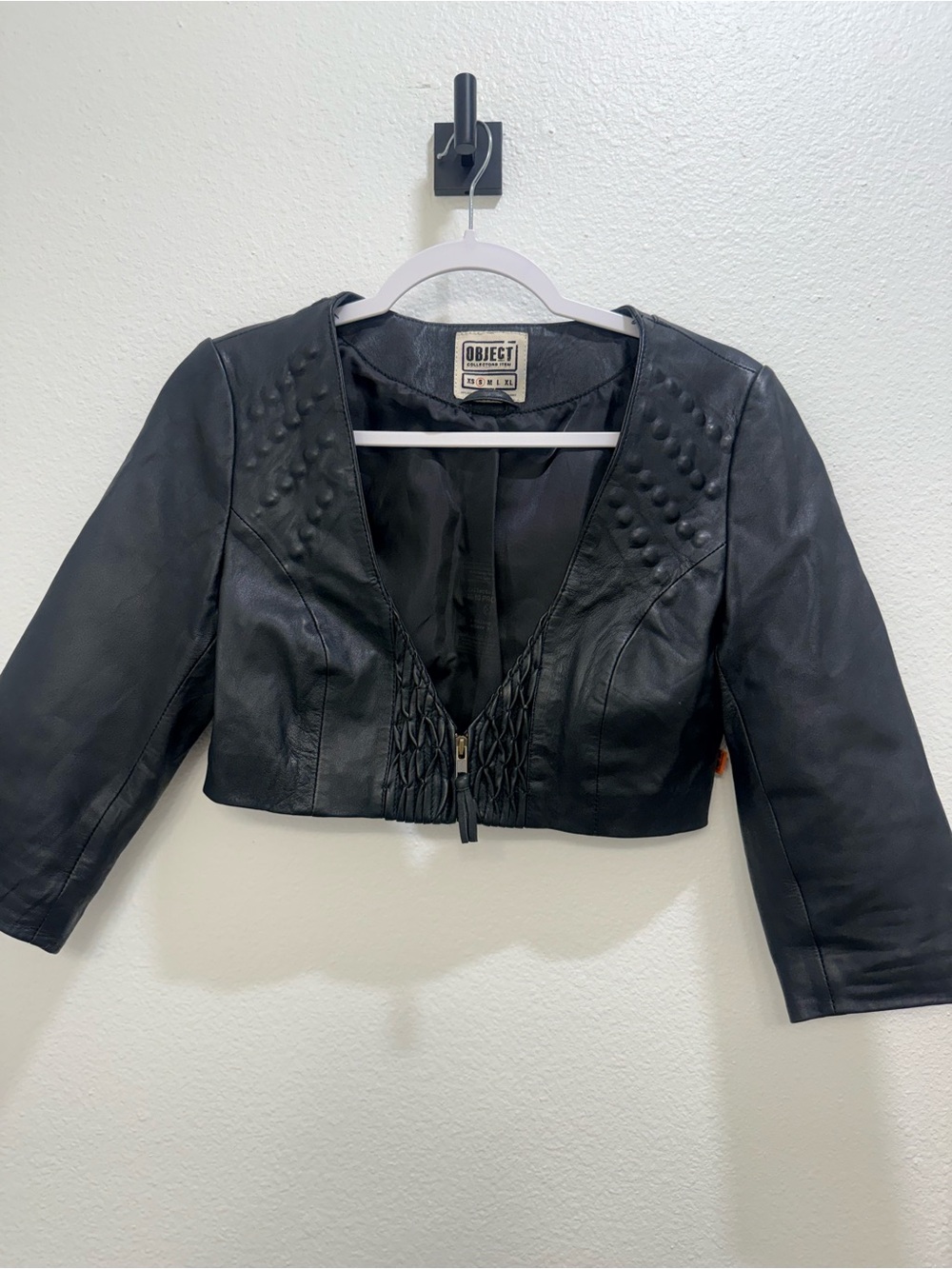 Vintage Object Collectors Item Black Biker Style Cropped Leather Jacket S